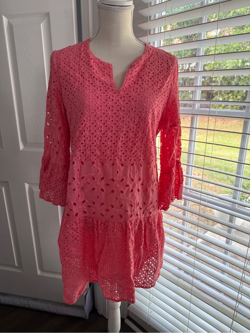 Tyler Boe Tea Rose Eyelet Split-Neck Top